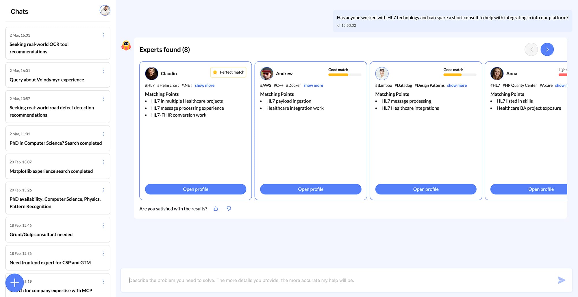 Newfire ExpertFinder results screen